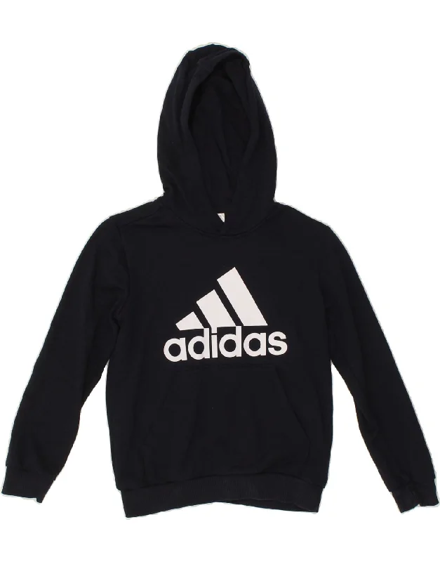 ADIDAS Boys Graphic Hoodie Jumper 9-10 Years Navy Blue Cotton