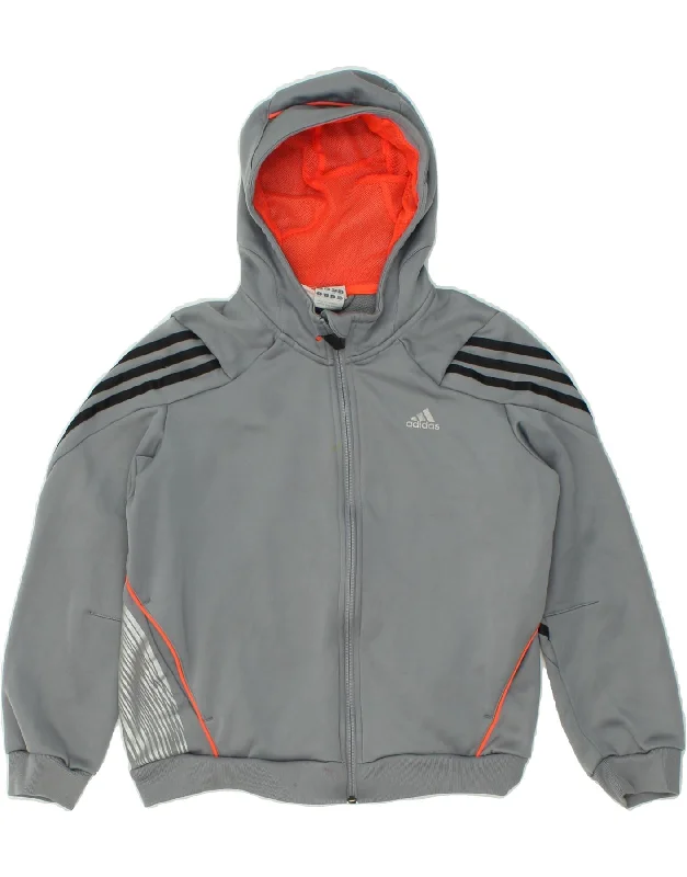 ADIDAS Boys Graphic Zip Hoodie Sweater 11-12 Years Grey Polyester