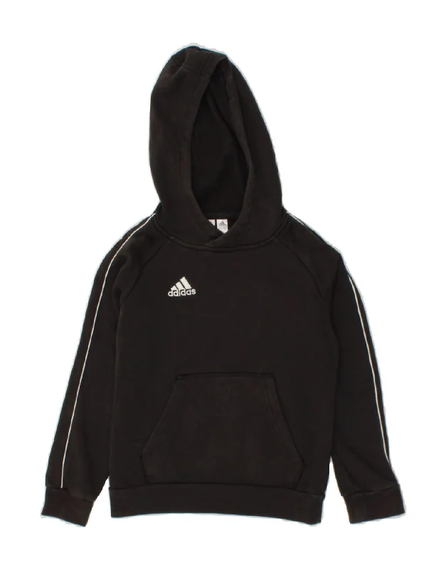 ADIDAS Boys Hoodie Jumper 7-8 Years Black Cotton Hoodie with Hem Detail Decorative Unique ADIDAS Boys Hoodie Jumper 7-8 Years Black Cotton Hoodie with Hem Detail Decorative Unique