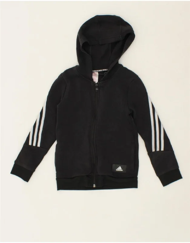 ADIDAS Boys Zip Hoodie Sweater 7-8 Years Black Cotton Hoodie with Gradient Ombre Colorful