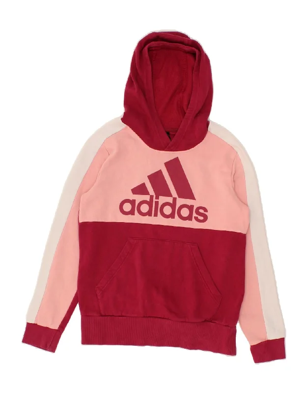 ADIDAS Girls Graphic Hoodie Jumper 13-14 Years Pink Colourblock