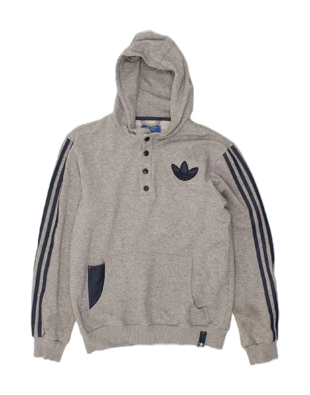 ADIDAS Mens Button Neck Hoodie Jumper Small Grey Cotton Hoodie with Logo Branding Identity ADIDAS Mens Button Neck Hoodie Jumper Small Grey Cotton Hoodie with Logo Branding Identity