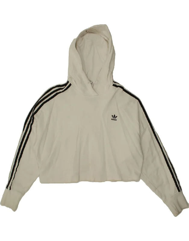 ADIDAS Womens Oversized Crop Hoodie Jumper UK 8 Small  White Cotton