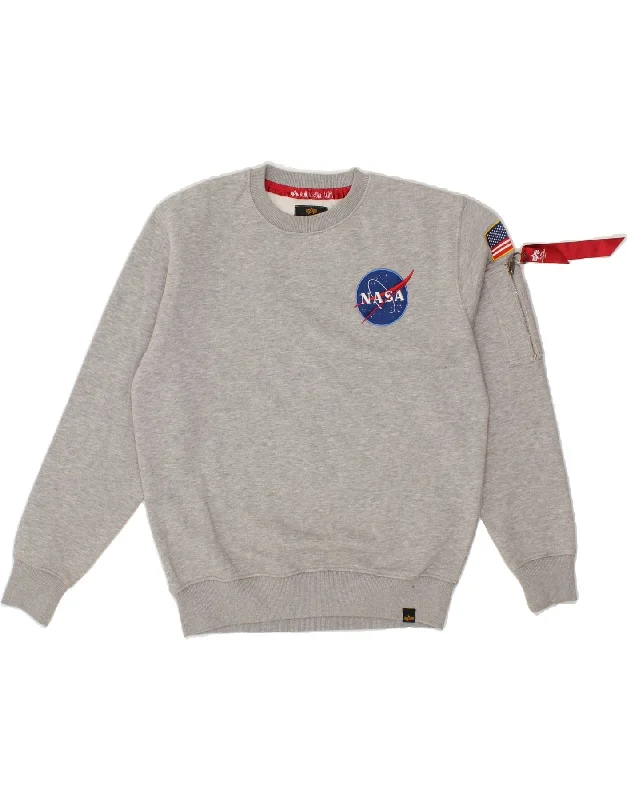 ALPHA INDUSTRIES Mens Nasa Sweatshirt Jumper Small Grey Cotton Hoodie Dress Longline Feminine ALPHA INDUSTRIES Mens Nasa Sweatshirt Jumper Small Grey Cotton Hoodie Dress Longline Feminine