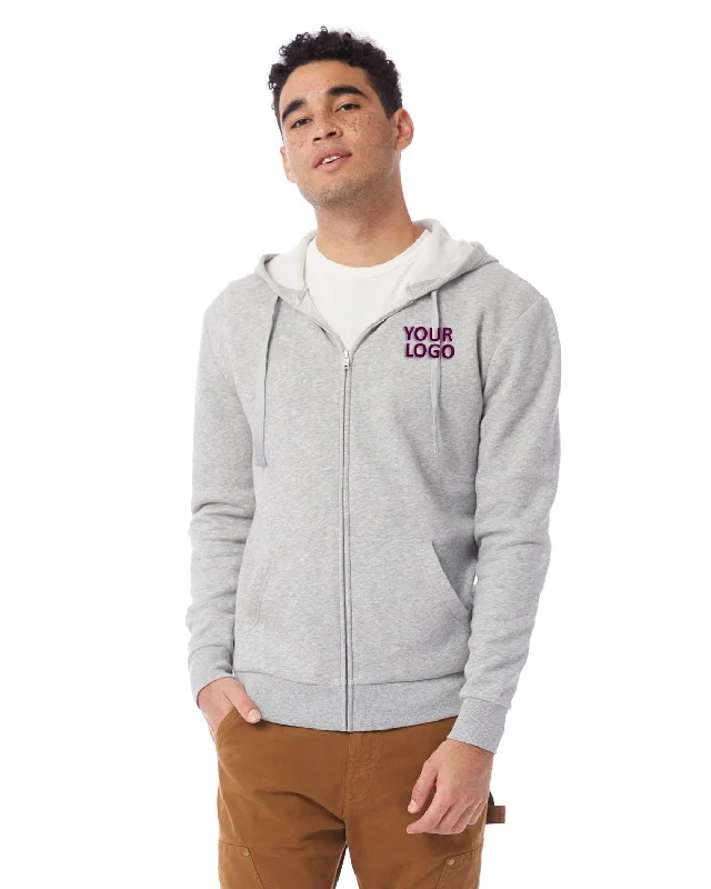 Alternative Unisex Eco-Cozy Fleece Zip Hoodie, Heather Grey Hoodie with Stripes Bold Sporty Alternative Unisex Eco-Cozy Fleece Zip Hoodie, Heather Grey Hoodie with Stripes Bold Sporty