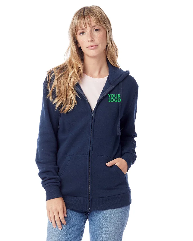 Alternative Unisex Eco-Cozy Fleece Zip Hoodie, Midnight Navy Hoodie with Emblem Brand Identity Alternative Unisex Eco-Cozy Fleece Zip Hoodie, Midnight Navy Hoodie with Emblem Brand Identity