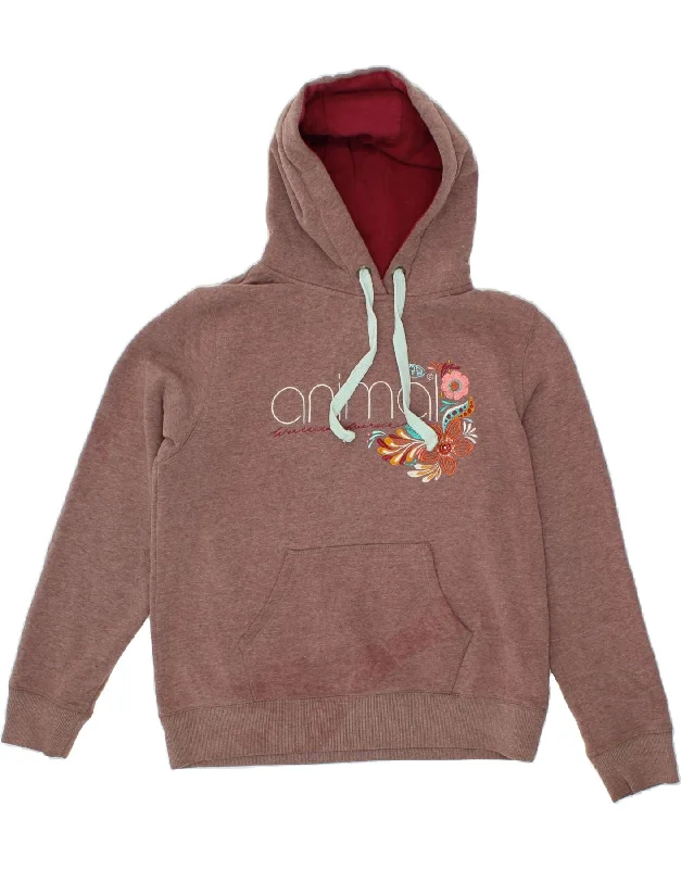 ANIMAL Womens Graphic Hoodie Jumper UK 16 Large Maroon Floral Polyester Hoodie with Magnetic Closure Innovative Modern