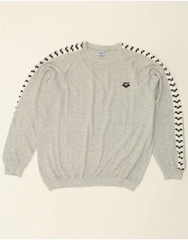 ARENA Mens Graphic Sweatshirt Jumper XL Grey Cotton Hoodie with Hem Patch Decorative Personalized ARENA Mens Graphic Sweatshirt Jumper XL Grey Cotton Hoodie with Hem Patch Decorative Personalized