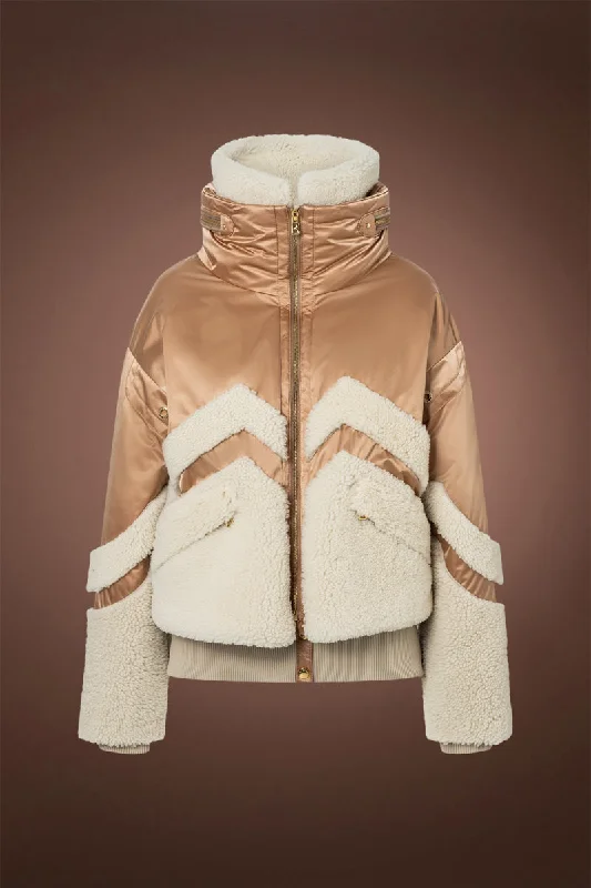 Milia Shearling & Down Ski Jacket Fleece Fabric Down Fabric Feather Fabric