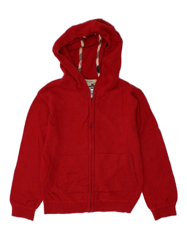 BURBERRY Boys Zip Hoodie Sweater 5-6 Years Red Cotton