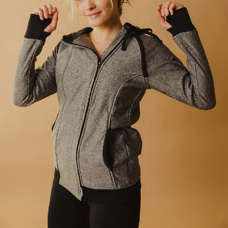 Cascade Jacket, Heather Grey Toggled Jacket Drawstring Jacket Belted Jacket