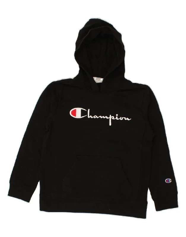 CHAMPION Boys Graphic Hoodie Jumper 12-13 Years Medium Black Cotton Hoodie with Drawstring Waist Adjustable Fitted CHAMPION Boys Graphic Hoodie Jumper 12-13 Years Medium Black Cotton Hoodie with Drawstring Waist Adjustable Fitted