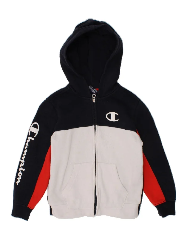 CHAMPION Boys Graphic Zip Hoodie Sweater 5-6 Years XS Navy Blue