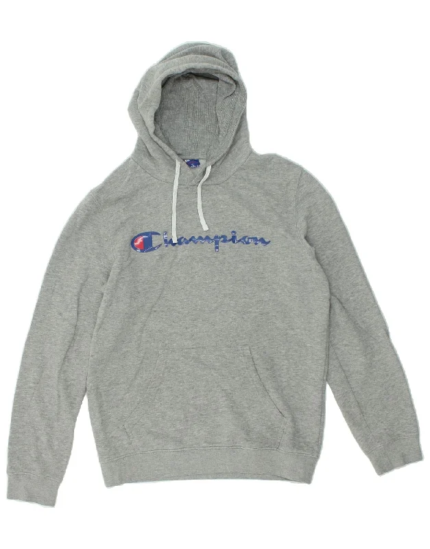 CHAMPION Mens Graphic Hoodie Jumper Medium Grey Flecked Cotton