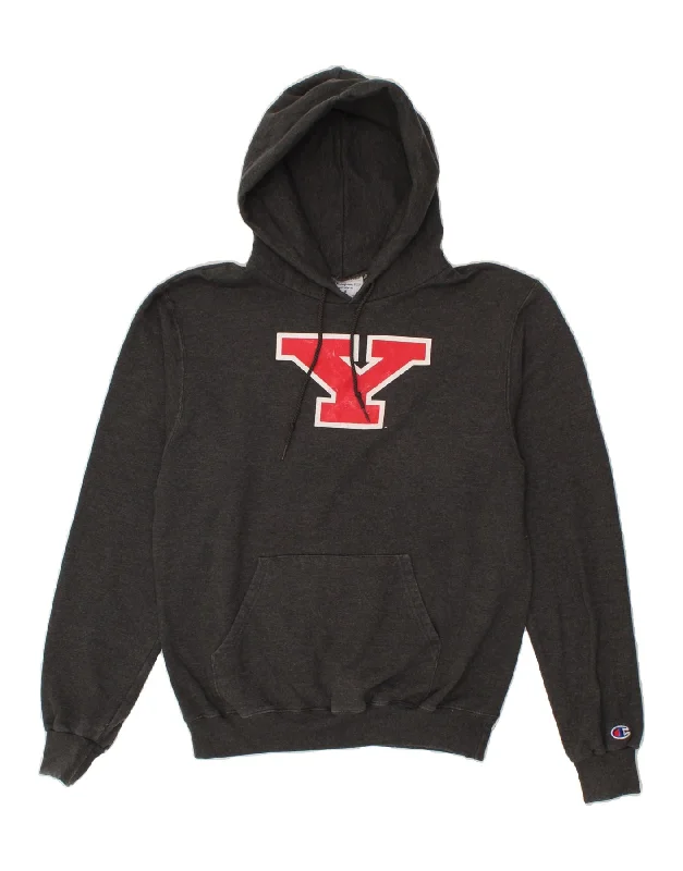 CHAMPION Mens Graphic Hoodie Jumper Small Grey Cotton Hoodie with Hem Embroidery Detailed Premium CHAMPION Mens Graphic Hoodie Jumper Small Grey Cotton Hoodie with Hem Embroidery Detailed Premium
