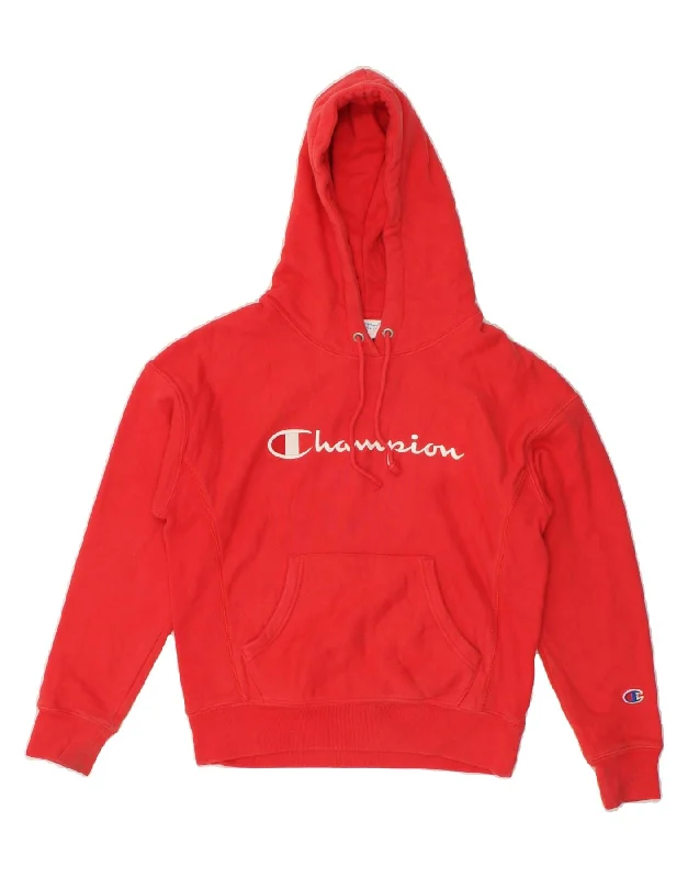 CHAMPION Womens Oversized Graphic Hoodie Jumper UK 6 XS Red