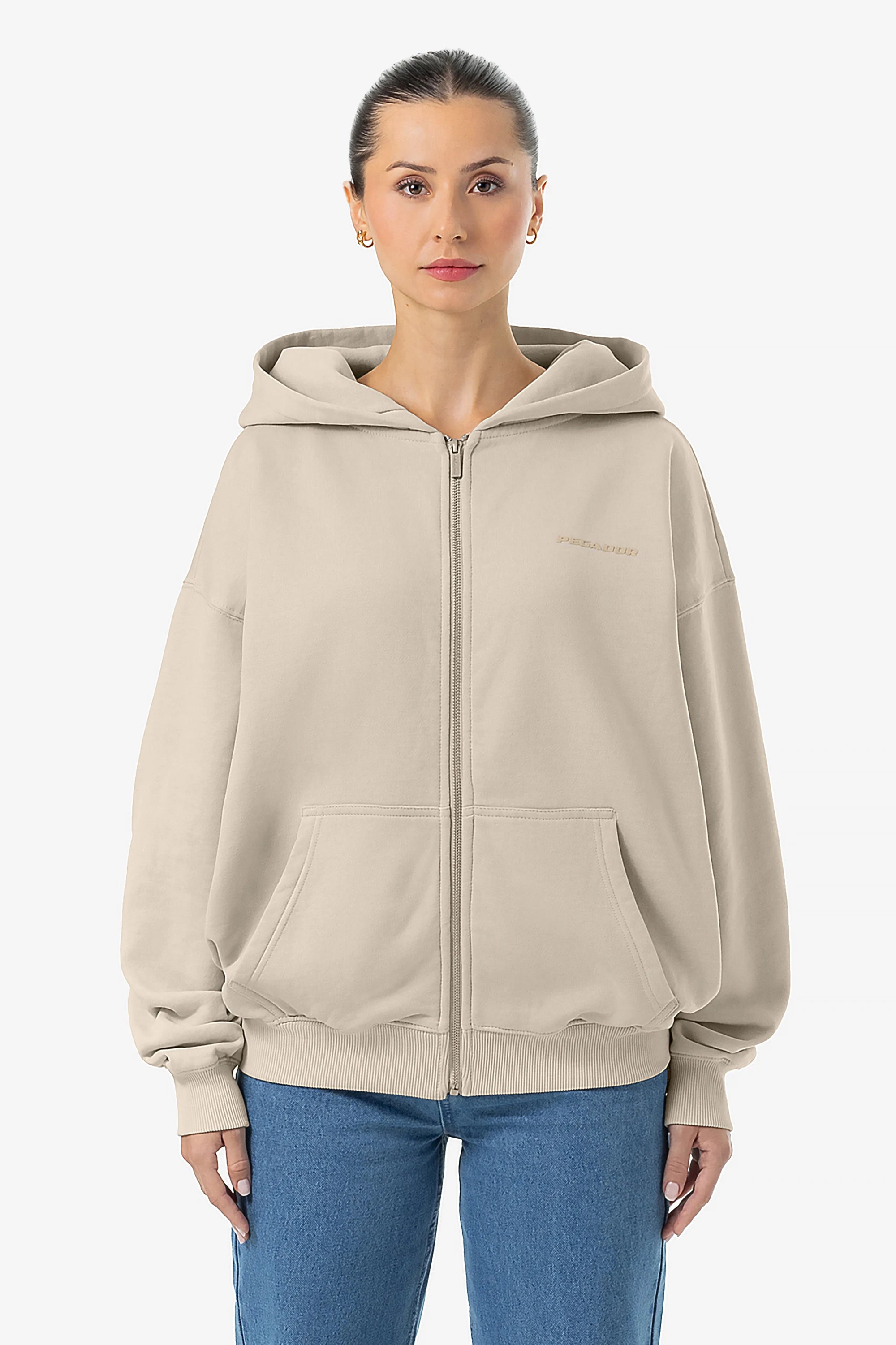 Clarita Oversized Sweat Jacket Washed Light Beige Gum Wool Fabric Cashmere Fabric Tweed Fabric