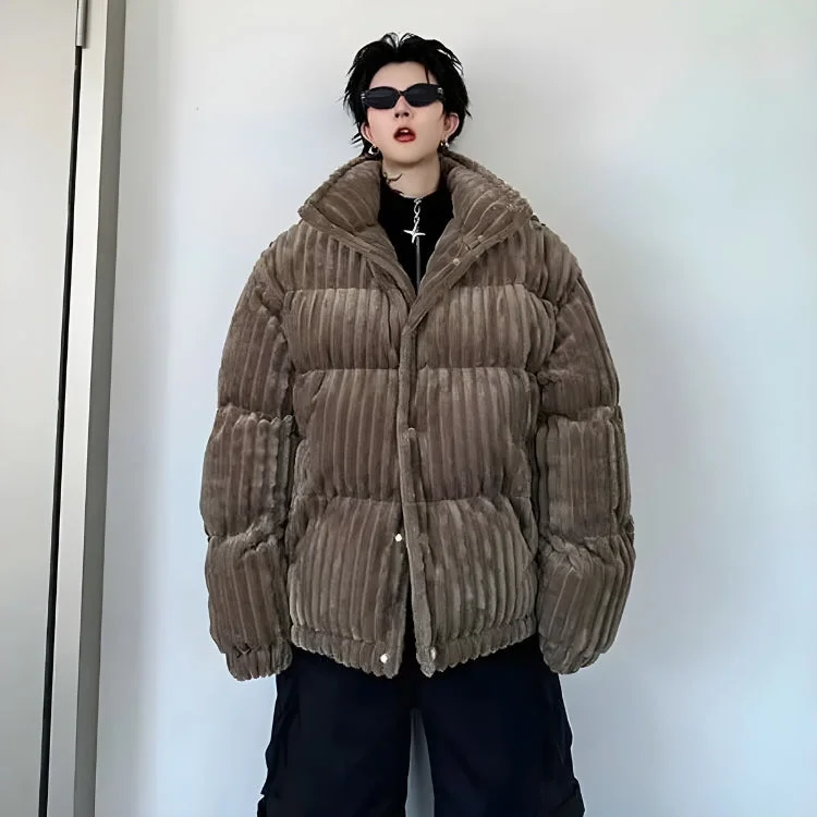 Corduroy Buttoned Puffer Jacket Mesh Jacket Canvas Jacket Denim Jacket