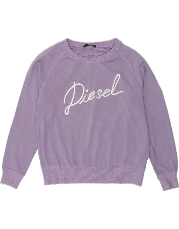 DIESEL Womens Oversized Graphic Sweatshirt Jumper UK 6 XS Purple Cotton