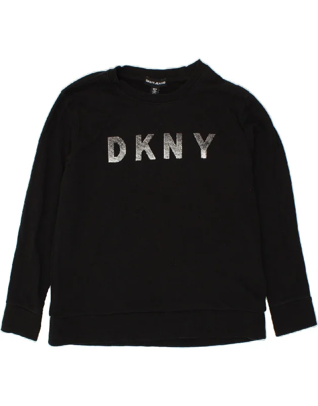 DKNY Womens Oversized Graphic Sweatshirt Jumper UK 10 Small Black Cotton Hoodie with Double Zipper Versatile Adjustable DKNY Womens Oversized Graphic Sweatshirt Jumper UK 10 Small Black Cotton Hoodie with Double Zipper Versatile Adjustable