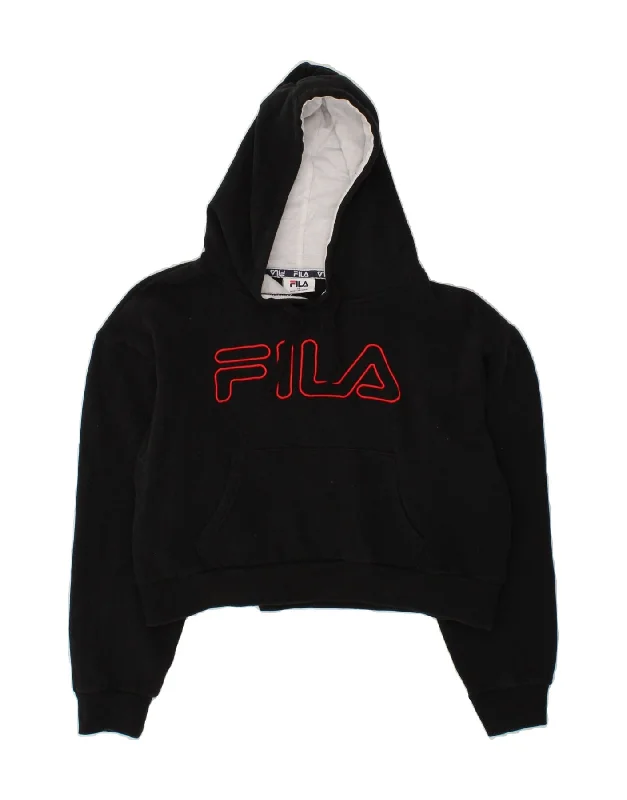 FILA Boys Crop Graphic Hoodie Jumper 15-16 Years Black Cotton