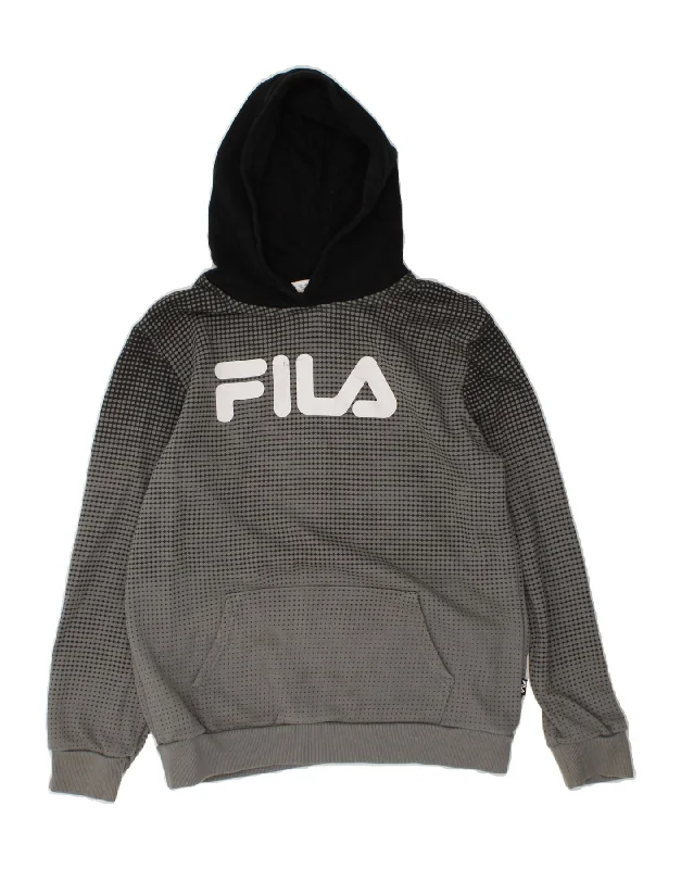 FILA Boys Graphic Hoodie Jumper 15-16 Years Grey Colourblock Cotton