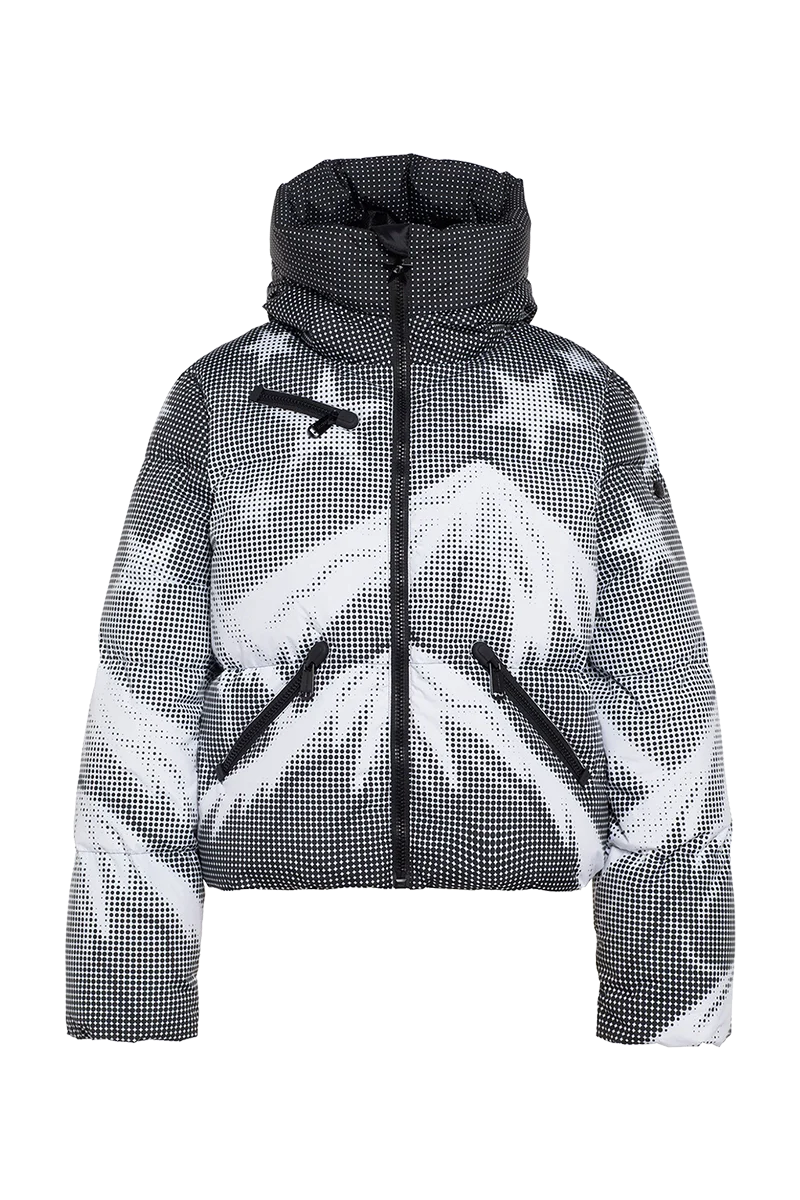 Pammy Graphic Down Ski Jacket Denim Fabric Leather Fabric Suede Fabric