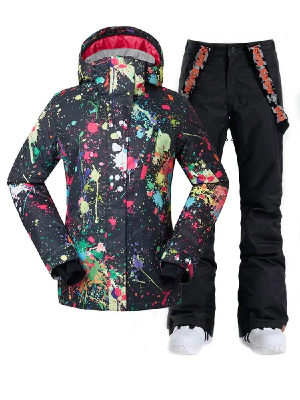 Brand Women Waterproof Snowboard Sets Black Ski Jacket Pants Suits Satin Jacket Silk Jacket Chiffon Jacket