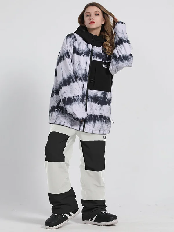 Gsou Snow Women's Sunburst Glimmer Snow Jacket & Pants Set Belted Jacket Elasticated Jacket Padded Jacket