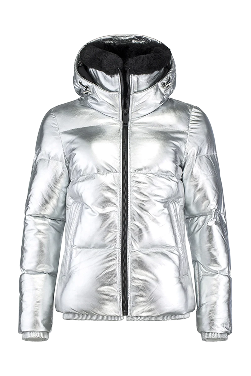 Legacy Leather Metallic Ski Jacket Front Pockets Side Pockets Patch Pockets