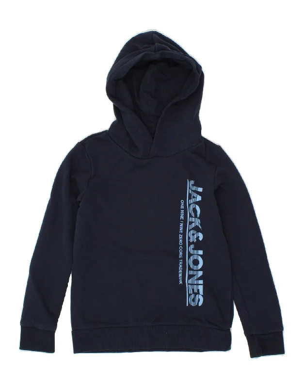JACK & JONES Boys Graphic Hoodie Jumper 9-10 Years Navy Blue Cotton Hoodie with Mock Neck Collared Structured JACK & JONES Boys Graphic Hoodie Jumper 9-10 Years Navy Blue Cotton Hoodie with Mock Neck Collared Structured