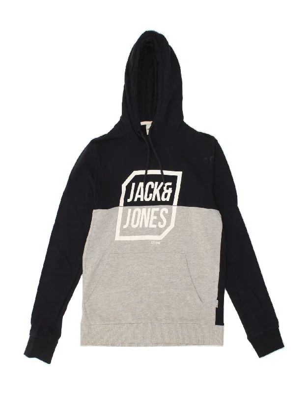 JACK & JONES Mens Graphic Hoodie Jumper Small Navy Blue Colourblock Cotton Zip Hoodie Drawstring Kangaroo Pocket JACK & JONES Mens Graphic Hoodie Jumper Small Navy Blue Colourblock Cotton Zip Hoodie Drawstring Kangaroo Pocket