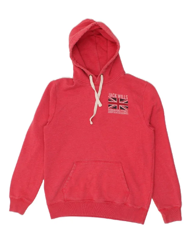 JACK WILLS Mens Graphic Hoodie Jumper Small Pink Cotton Hoodie with High Neck Warm Protective JACK WILLS Mens Graphic Hoodie Jumper Small Pink Cotton Hoodie with High Neck Warm Protective