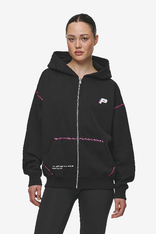 Jenna Oversized Sweat Jacket Washed Black Bomber Jacket Anorak Windbreaker