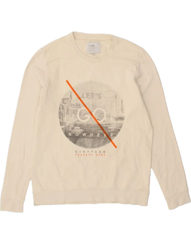 JOULES Mens Graphic Sweatshirt Jumper XL Beige Hoodie with Zipper Versatile Modern