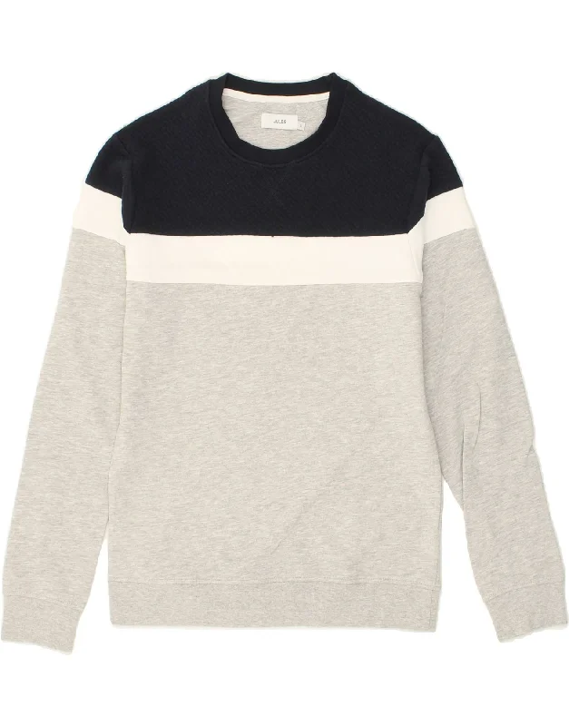JULES Mens Sweatshirt Jumper Small Grey Colourblock Cotton Hoodie with Ribbed Cuffs Snug Fit Comfort JULES Mens Sweatshirt Jumper Small Grey Colourblock Cotton Hoodie with Ribbed Cuffs Snug Fit Comfort