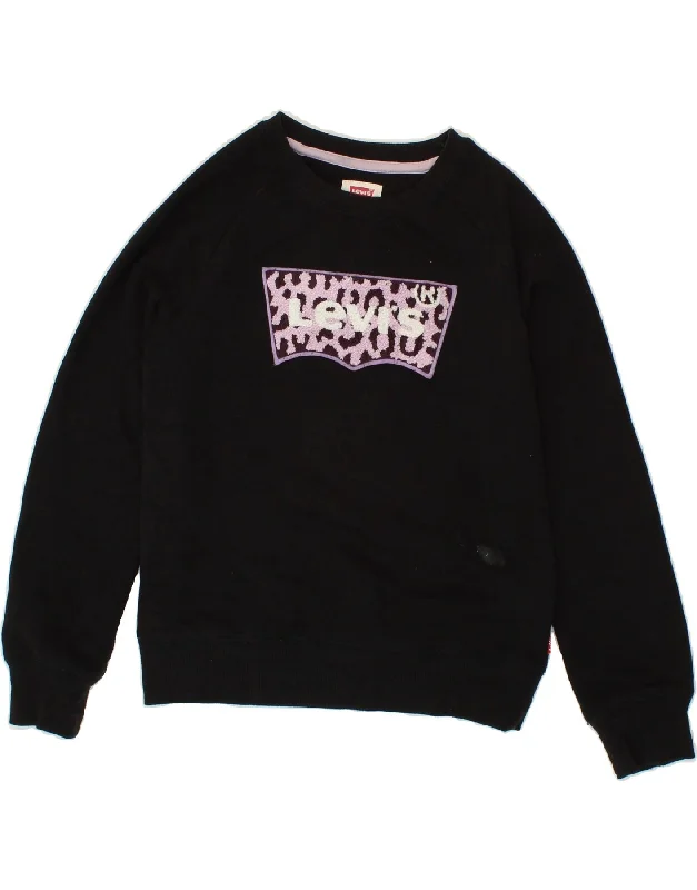 LEVI'S Girls Graphic Sweatshirt Jumper 11-12 Years Black Cotton Hoodie with Longline Fit Extended Stylish LEVI'S Girls Graphic Sweatshirt Jumper 11-12 Years Black Cotton Hoodie with Longline Fit Extended Stylish