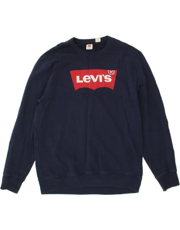 LEVI'S Mens Graphic Sweatshirt Jumper Large Navy Blue Cotton