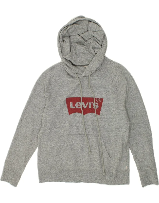 LEVI'S Womens Graphic Hoodie Jumper UK 14 Medium Grey Cotton