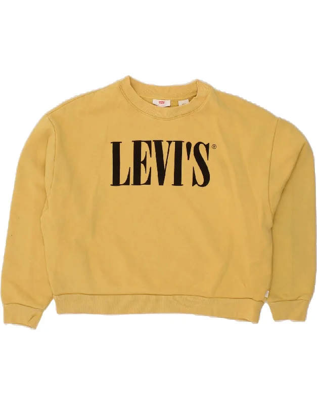 LEVI'S Womens Oversized Crop Graphic Sweatshirt Jumper UK 10 Small Beige Hoodie with Hem Patch Decorative Personalized LEVI'S Womens Oversized Crop Graphic Sweatshirt Jumper UK 10 Small Beige Hoodie with Hem Patch Decorative Personalized