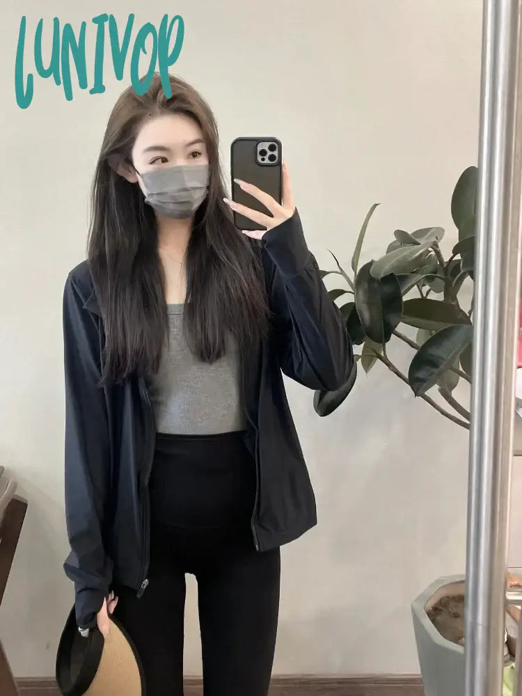 Lunivop Outdoor Sun Protection Y2k Aesthetic Solid Jackets Women Korean Thin Simple Hooded Coat Grunge Casual All Match Femme Veste 2024 Wool Jacket Cashmere Jacket Tweed Jacket