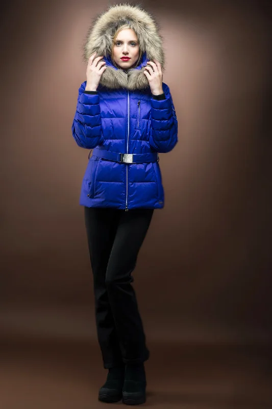 Rae Royal Down Ski Jacket with Finnraccoon Fur Trim Striped Jacket Polka Dot Jacket Floral Jacket