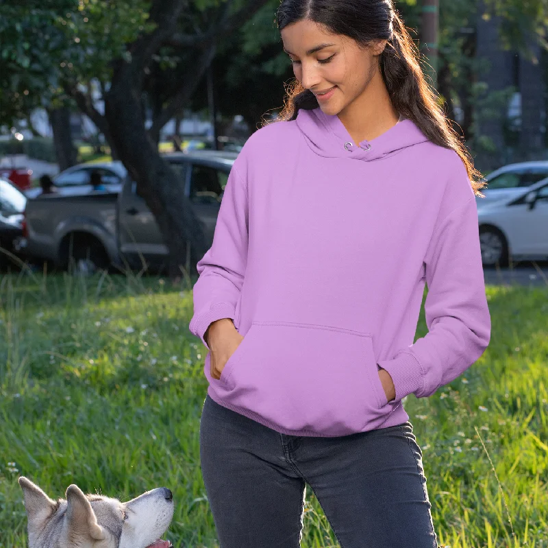 Women Lavender Solid Loose-fit Hoodie Hoodie with Raglan Sleeves Sporty Comfortable