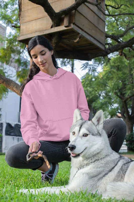 Women Pink Solid Loose-fit Hoodie Hoodie with Relaxed Fit Easy Casual
