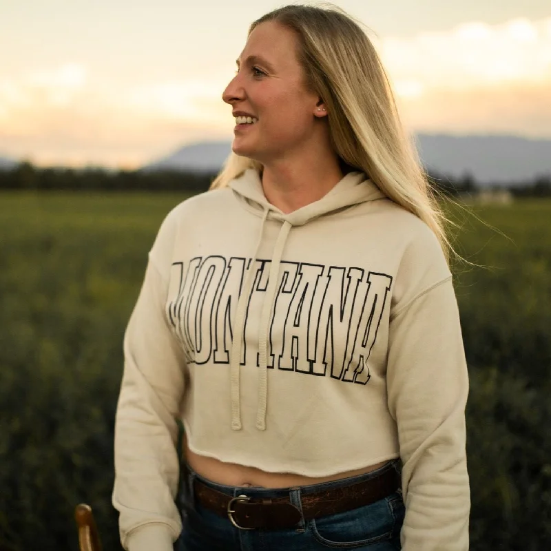 Montana Ladies Crop Hoodie - Heather Dust Hoodie with Hem Applique Textured Unique