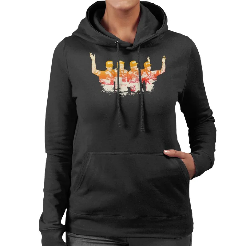 Motorsport Images Daytona 24 1987 Podium Portrait Women's Hooded Sweatshirt Hoodie with Drawstring Waist Adjustable Fitted Motorsport Images Daytona 24 1987 Podium Portrait Women's Hooded Sweatshirt Hoodie with Drawstring Waist Adjustable Fitted