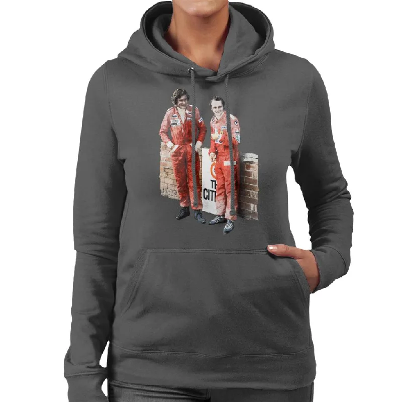 Motorsport Images James Hunt & Niki Lauda South African GP 1976 Women's Hooded Sweatshirt Hoodie with Neon Bright Vibrant Motorsport Images James Hunt & Niki Lauda South African GP 1976 Women's Hooded Sweatshirt Hoodie with Neon Bright Vibrant