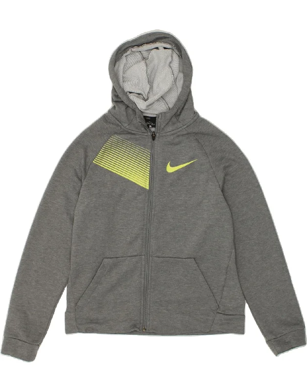 NIKE Boys Dri Fit Graphic Zip Hoodie Sweater 13-14 Years XL  Grey