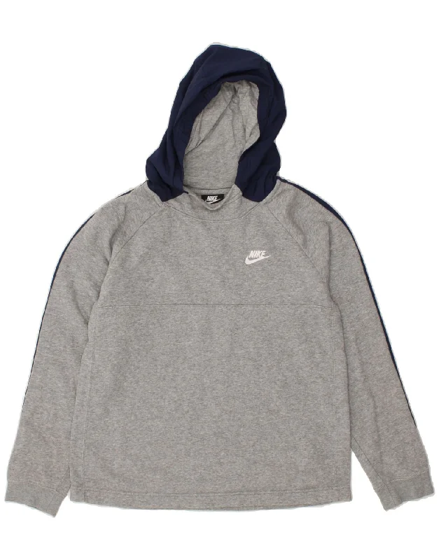 NIKE Boys Graphic Hoodie Jumper 13-14 Years XL Grey Colourblock