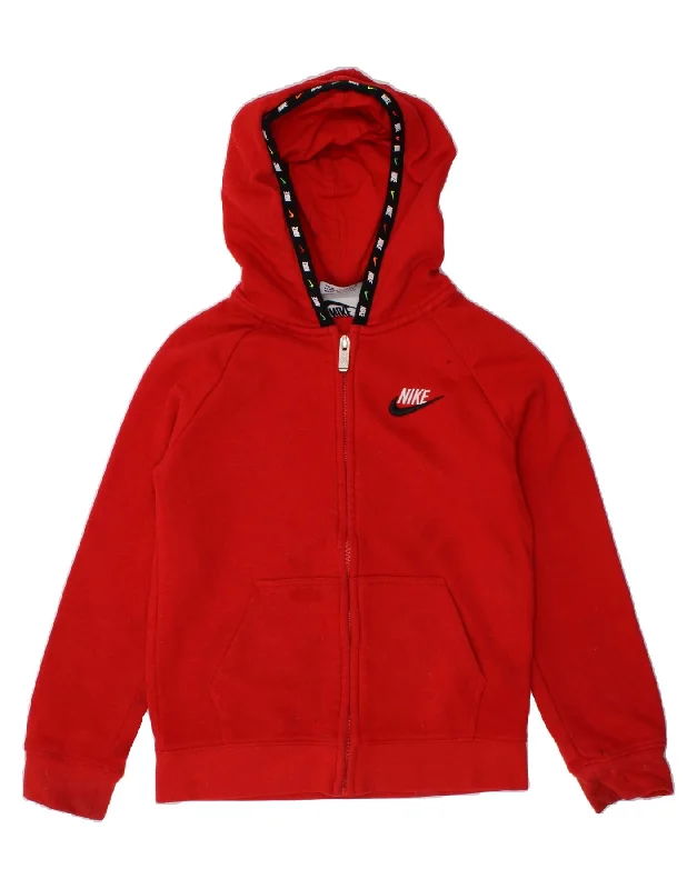 NIKE Boys Graphic Zip Hoodie Sweater 5-6 Years Medium Red Cotton